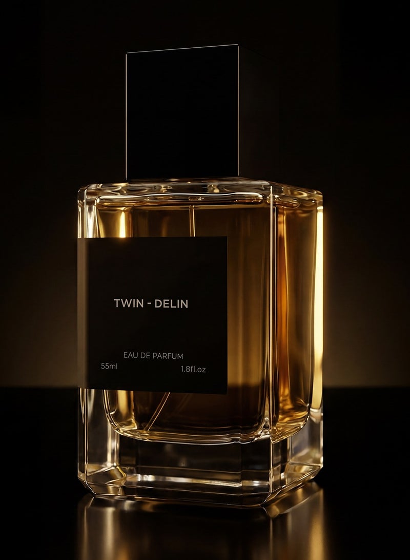 توين عطر ديلين أو دو بارفان 55 مل، عطر زهري فاكهي أنيق، عطر للجنسين يدوم طويلاً، يتميز بنفحات الليتشي والبرغموت والورد وزنبق الوادي والفانيليا والمسك وخشب الكشمير - Image 3